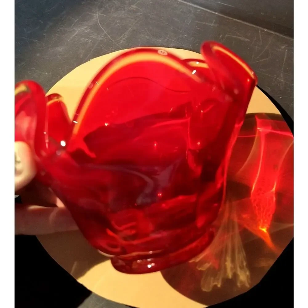 594. Mid Century Modern Handkerchief Bowl Vase Glows by Viking